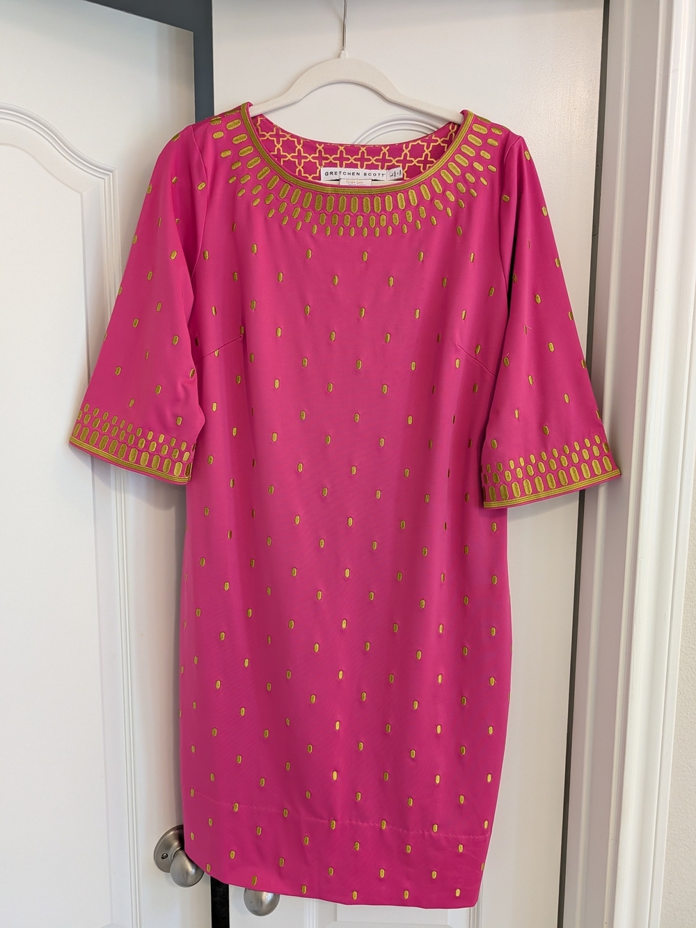 Gretchen Scott Hot Pink Dress with Gold Embroidery,L